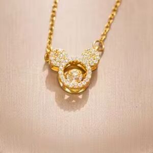 Mickey Mouse AAA CZs 14 kt gold pendant w/necklace